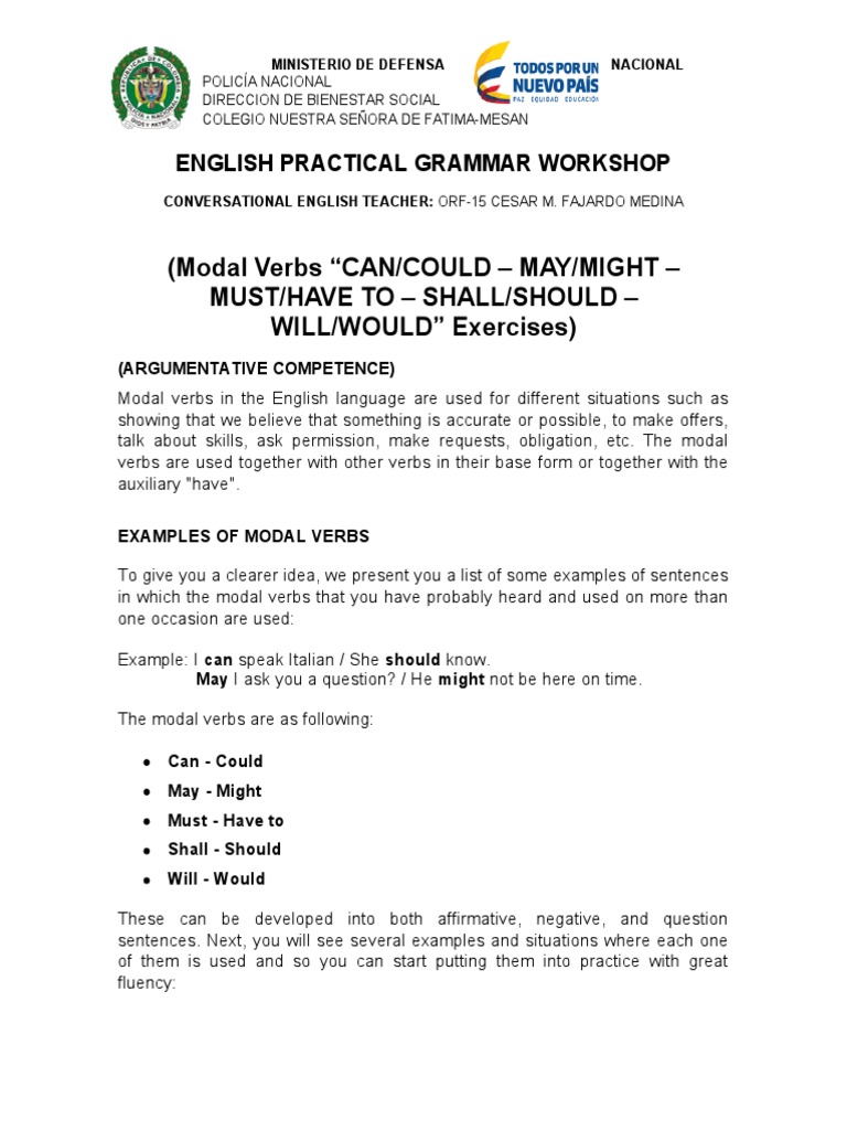 Modal+Verbs+ (May Might) + (Will Would) + (Shall Should) + (Can Could ...