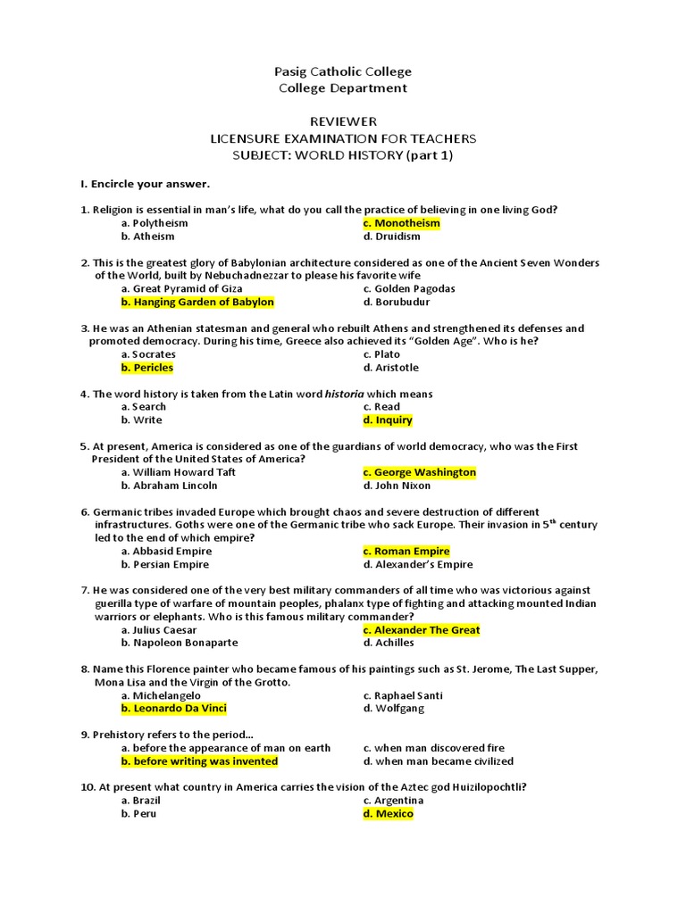 World History Exam Review Answers | PDF | Babylon | Nuclear Weapons