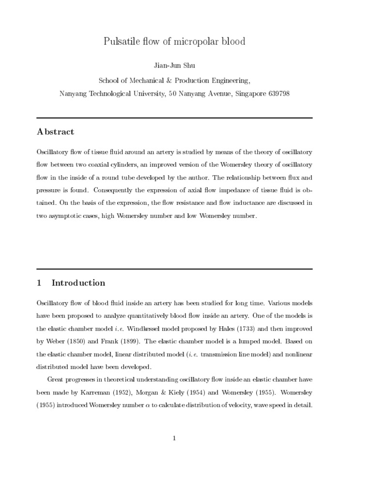 Pulsatile Flow of Micropolar Blood | PDF | Artery | Classical Mechanics