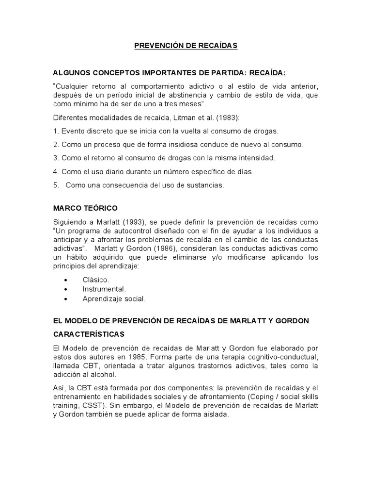 Prevención de Recaídas en Adicciones | PDF | La dependencia de ...