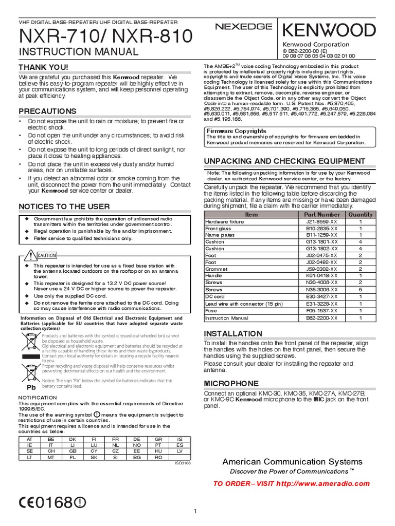 NXR-710/ NXR-810: Instruction Manual | PDF | Transmitter | Power Supply