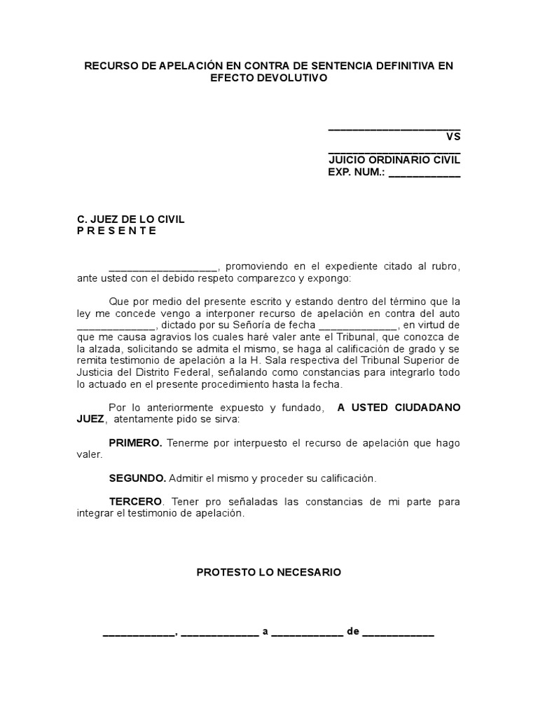 Recurso de Apelación en Contra de Sentencia Definitiva | PDF