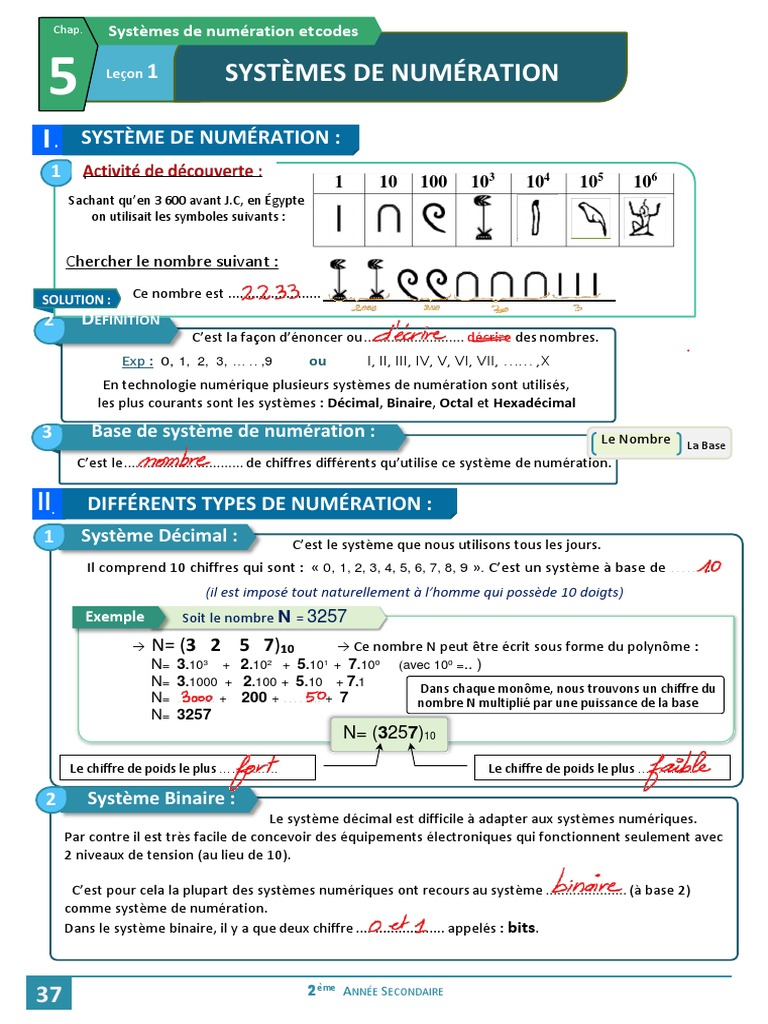 Système De Numération Cours Et Exercices Corrigés Pdf Correction-Systéme de Numération Et Codes | PDF | Décimal codé binaire |  Décimal