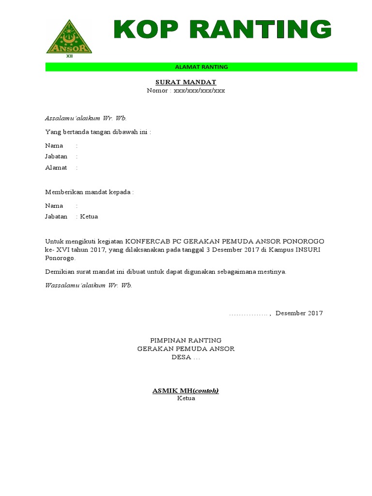 Surat Mandat Ranting | PDF | Kajian Bahasa Asing | Griya & Taman