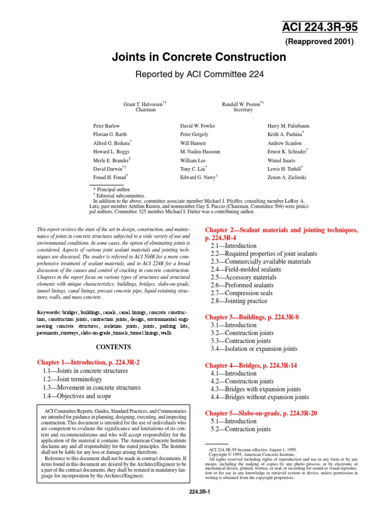 ACI 224.3R-95 Joints in Concrete Construction | PDF