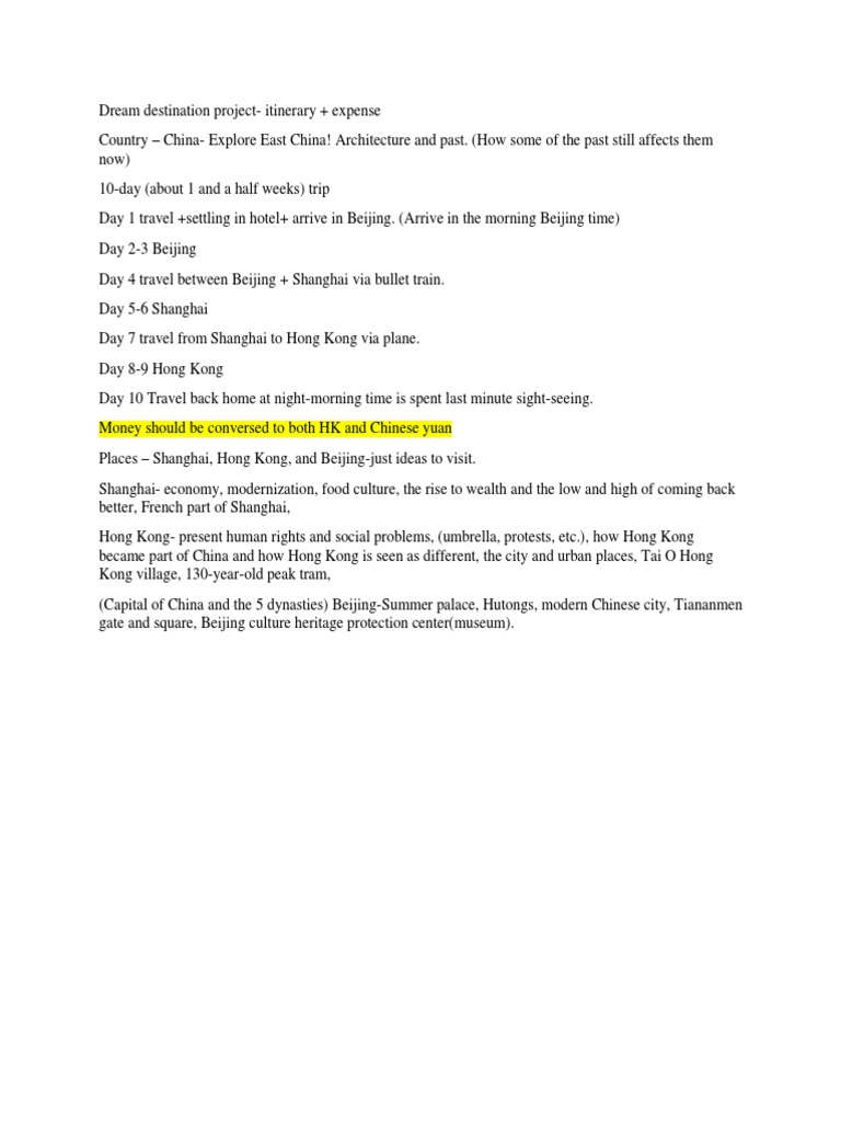 Dream Destination Project 1 | PDF | Beijing | Shanghai