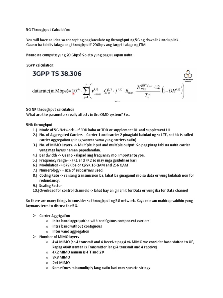 5G Throughput Calculation Overview | PDF | Mimo | Duplex ...