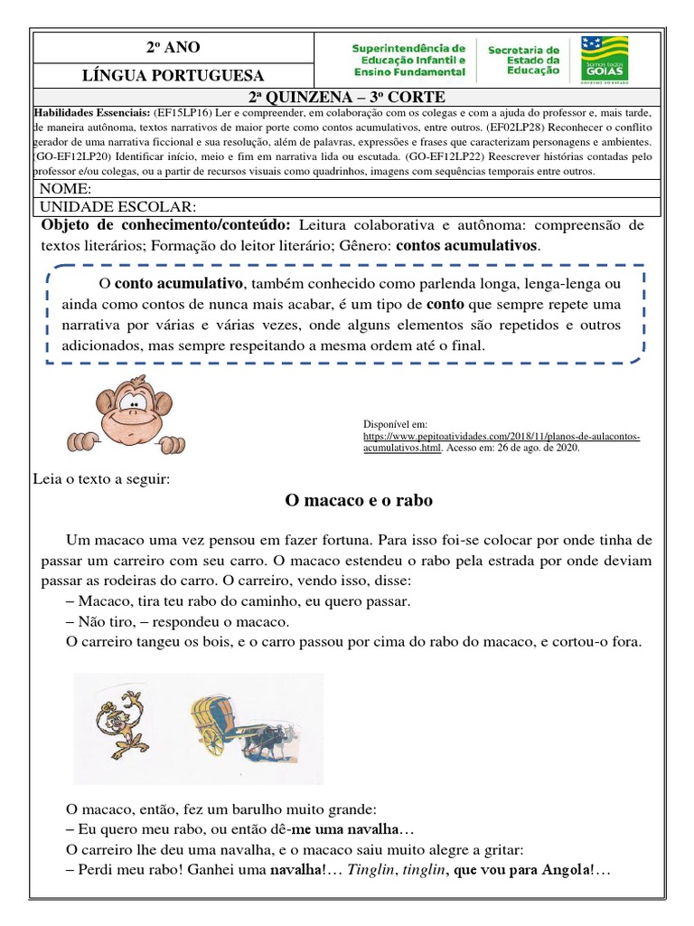 Conto Acumulativo: O Macaco e o Rabo | PDF | Contos