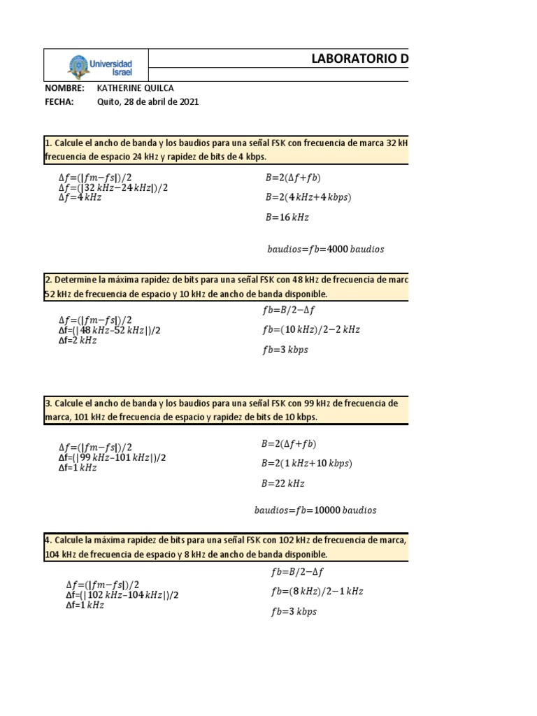 Cálculos de Señales FSK y QPSK | PDF | Ingeniería en telecomunicaciones ...