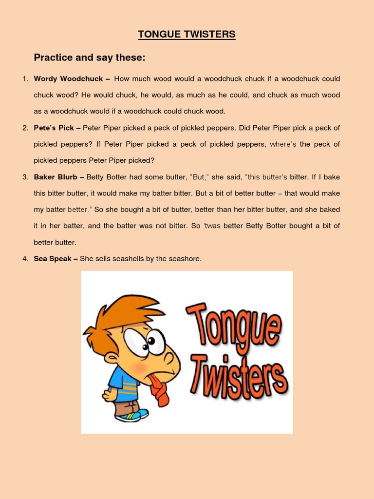 Tongue Twisters Practice and Say These Wordy Woodchuck PDF