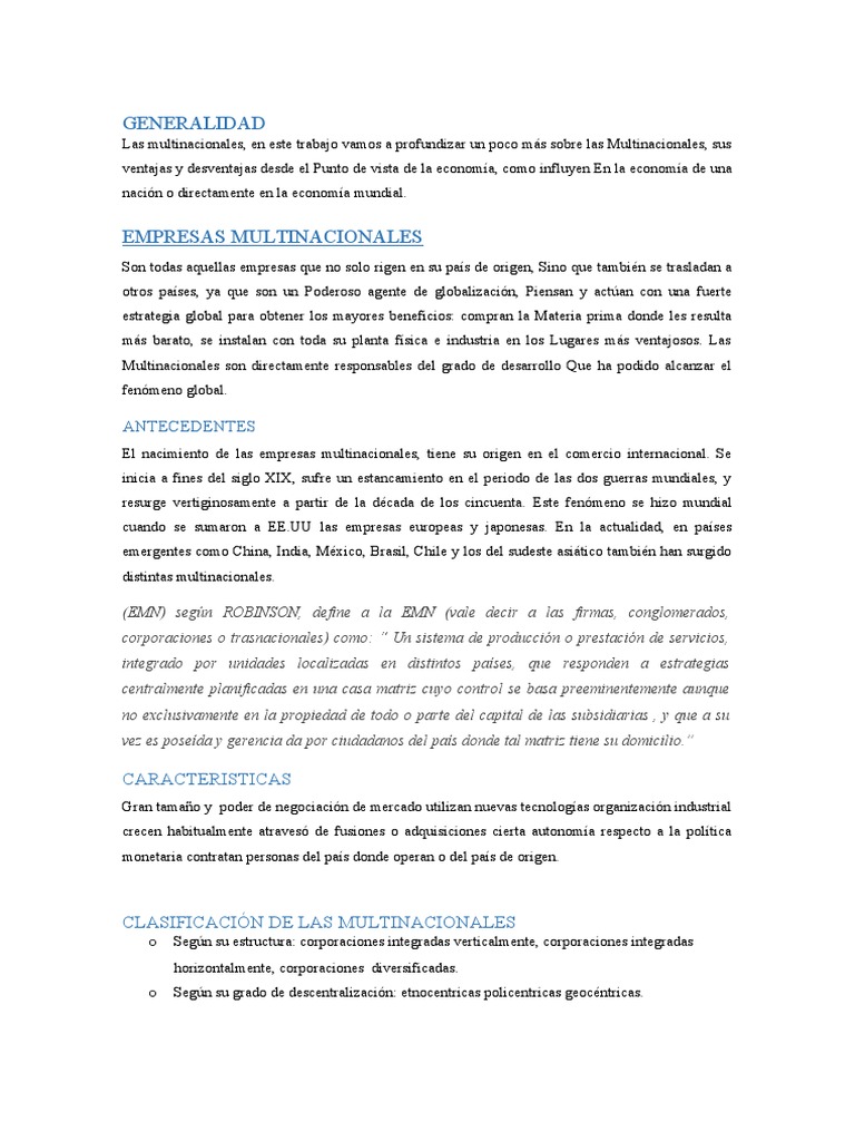 Impacto de las Multinacionales en la Economía | PDF | Corporación ...