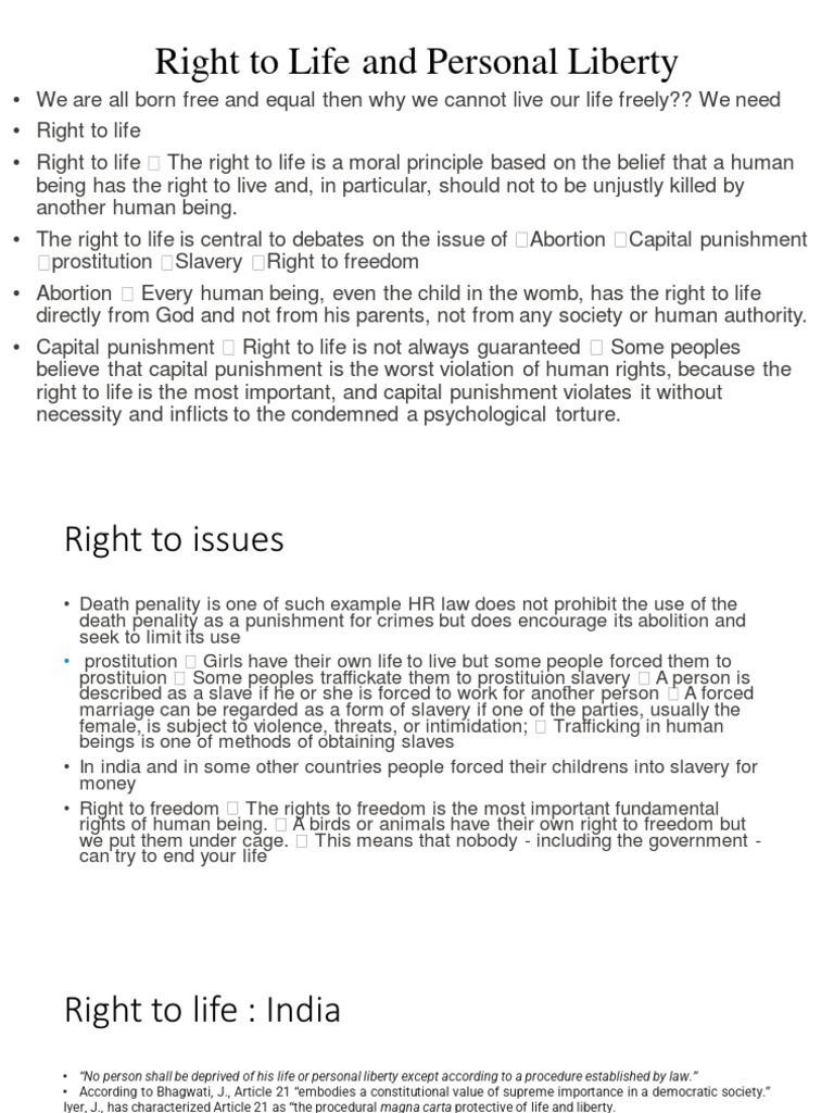 Right to Life and Personal Liberty Explained | PDF | Sexual Harassment ...
