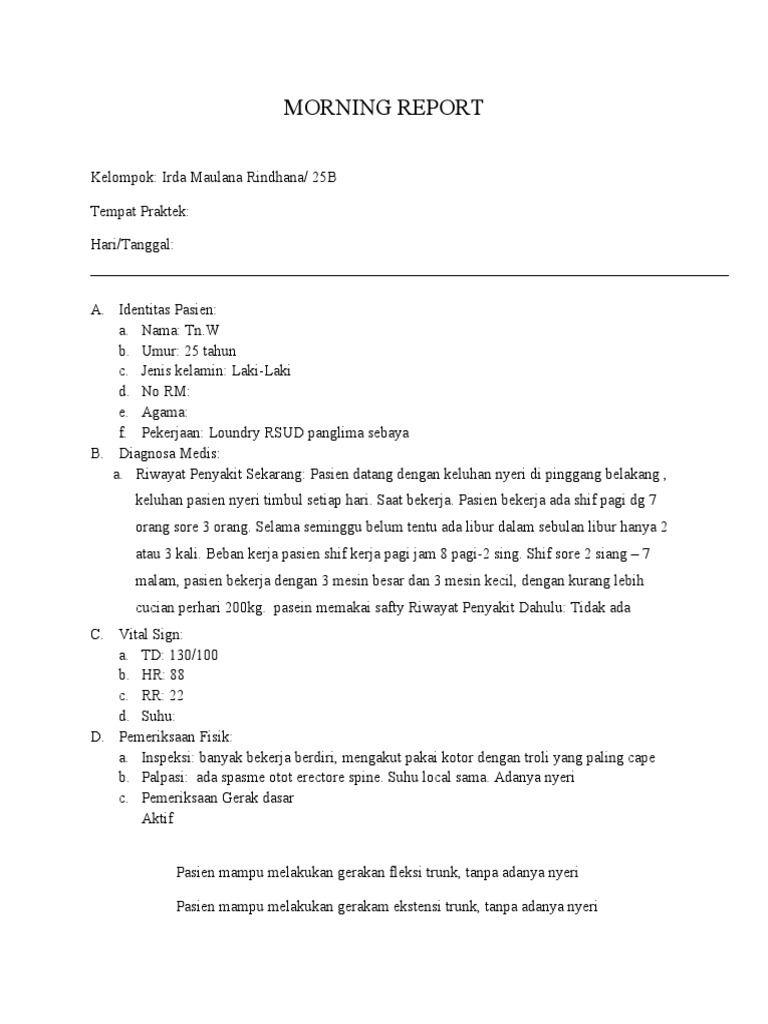 Morning Report K3 Fisioterapi | PDF