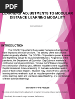 Learners' Adjustments To Modular Distance Learning Modality: Sheryl Rodriguez