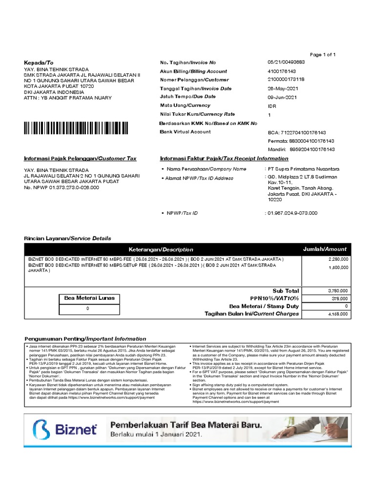 Invoice Bod SMK Strada | PDF