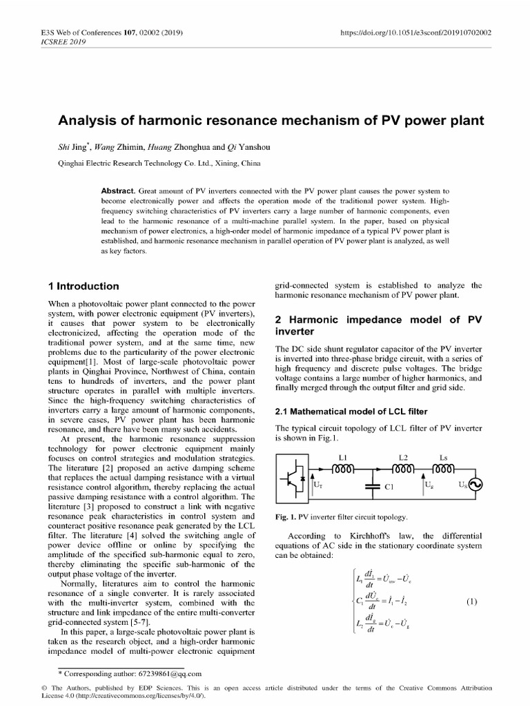 Harmonic Resonance Mechanism of PV Power Plant | PDF | Resonance ...