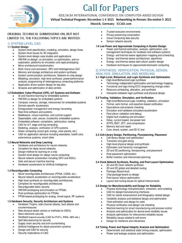 ICCAD 2021 Call For Papers PDF Logic Synthesis Field Programmable