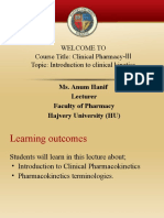 Welcome To Course Title: Clinical Pharmacy Topic: Introduction To Clinical Kinetics