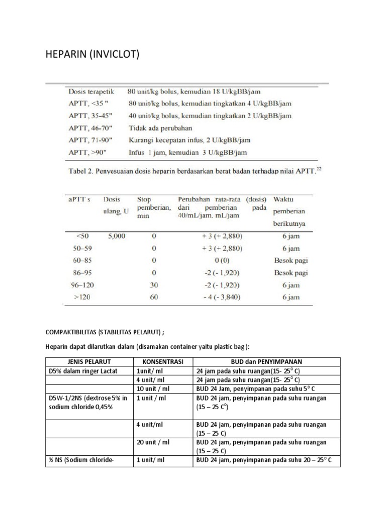 Dosis dan Stabilitas Heparin Inviclot | PDF