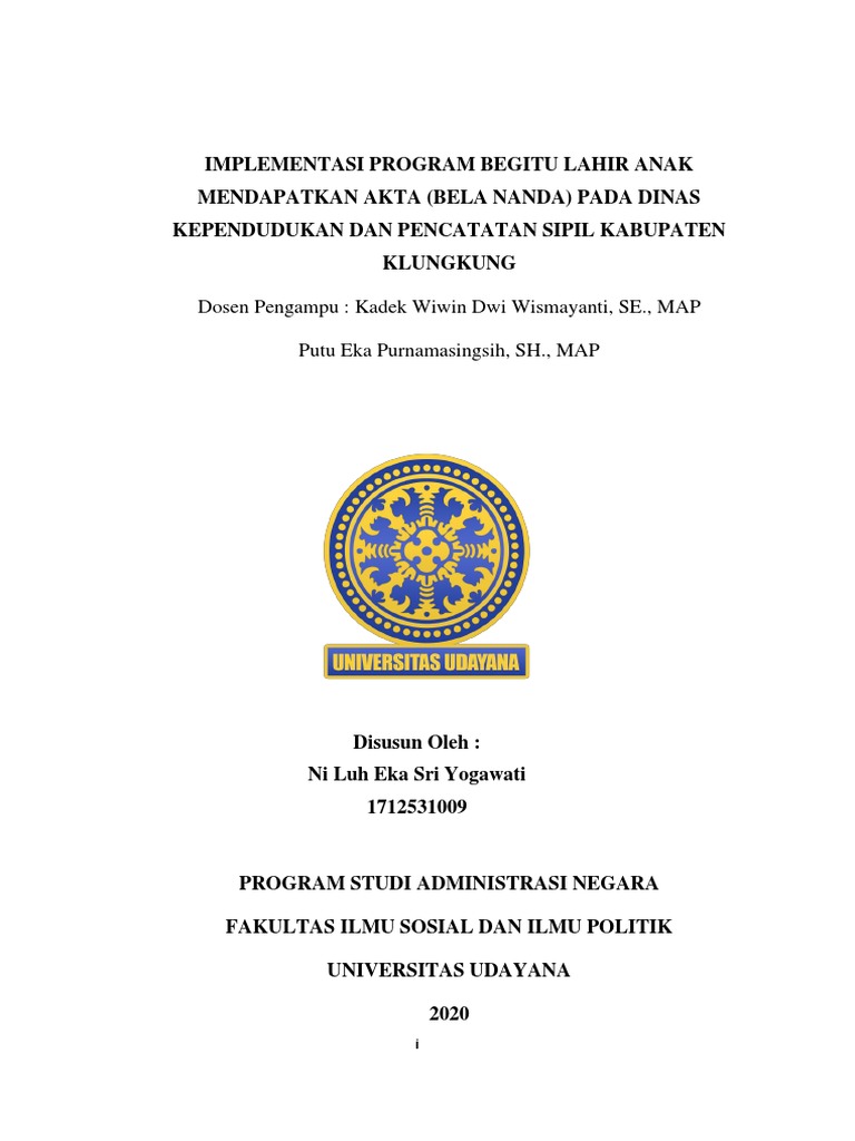 Implementasi Program Akta Kelahiran Klungkung | PDF