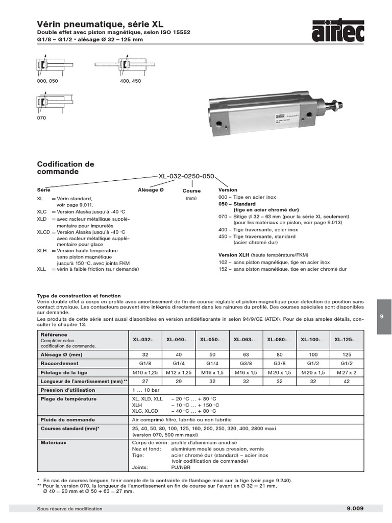 Vérin pneumatique double effet, piston magnétique, ISO 15552, diamètre 200  mm - XG-200
