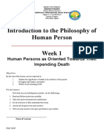 Introduction To The Philosophy of Human Person Week 1: Human Persons As Oriented Towards Their Impending Death