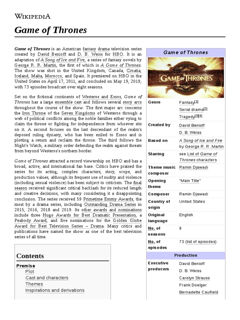 Game of Thrones PDF World Of A Song Of Ice And Fire A Song Of Ice And Fire