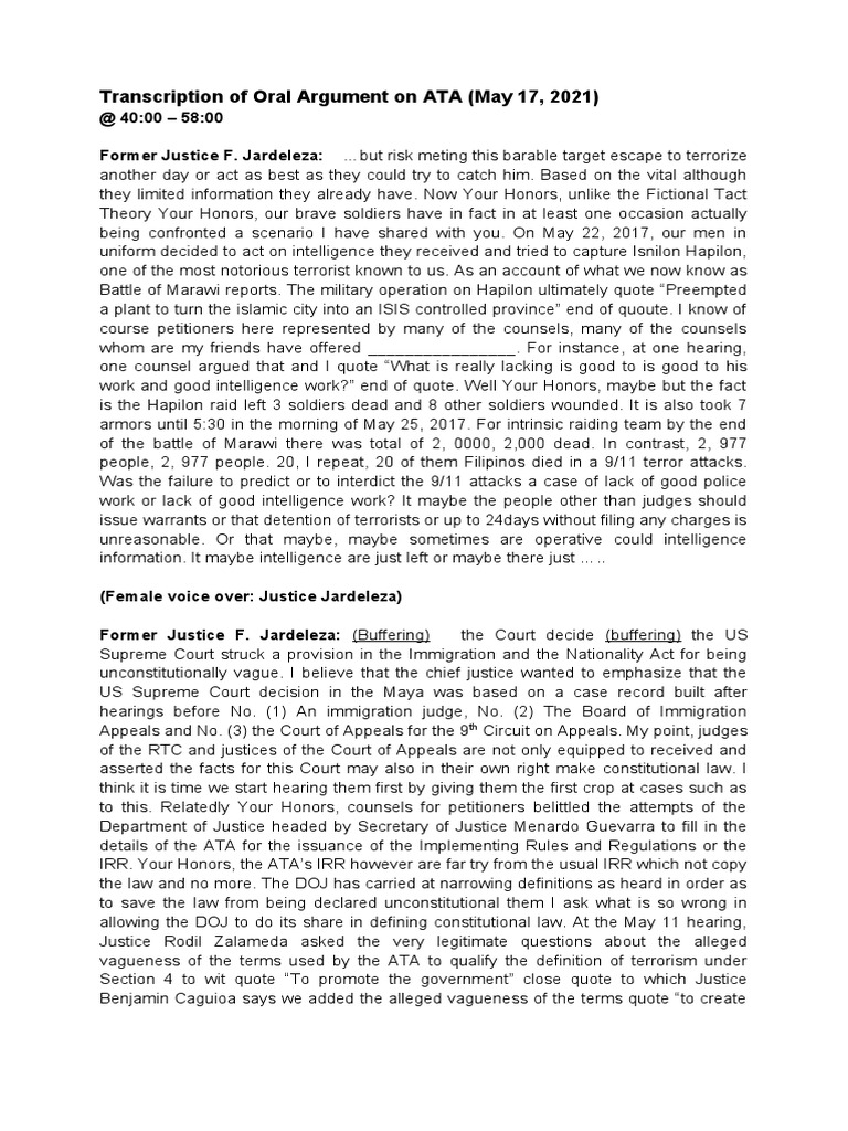 Transcription of Oral Argument On ATA (May 17, 2021) | PDF | Procedures ...