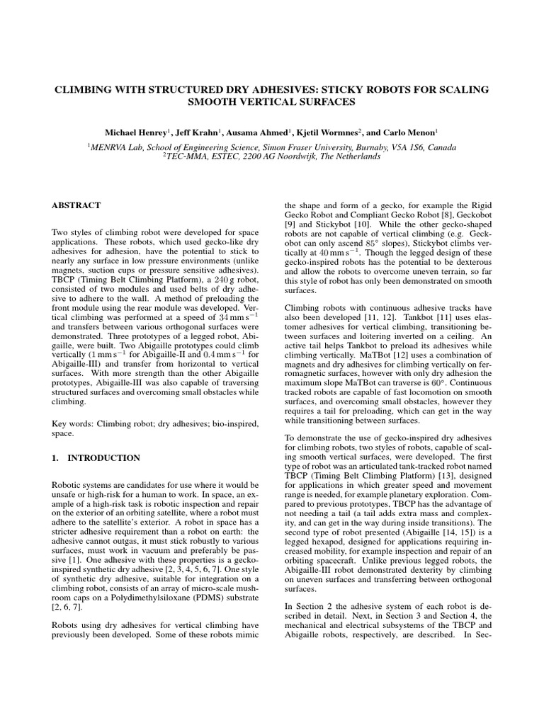 Sticky Robots for Vertical Climbing | PDF | Adhesive | Servomechanism
