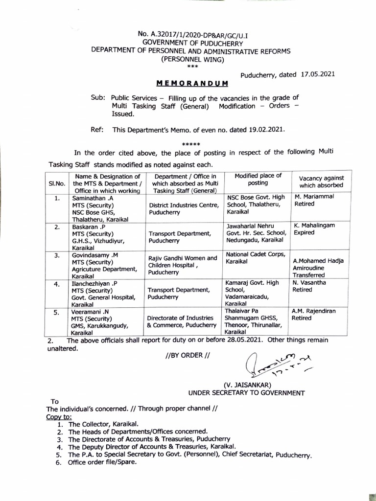 Memorandum: (Personnel Wing) | PDF | Federal Government Of The United ...