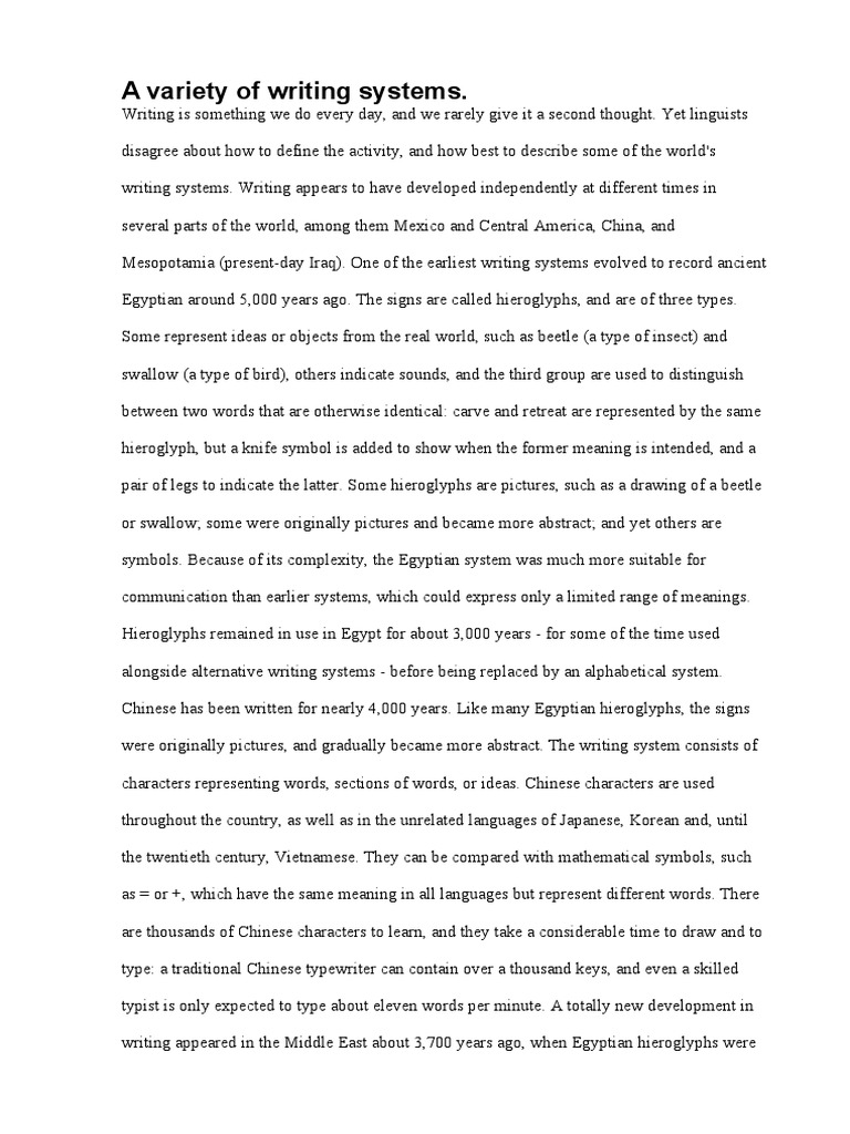 A Variety Of Writing Systems Pdf Alphabet Egyptian Hieroglyphs
