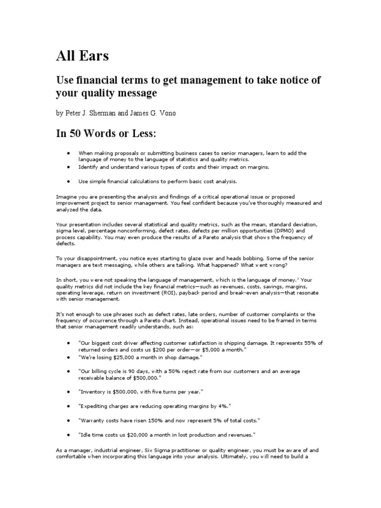 All Ears - Financial - Analysis For Quality | PDF | Gross Margin ...