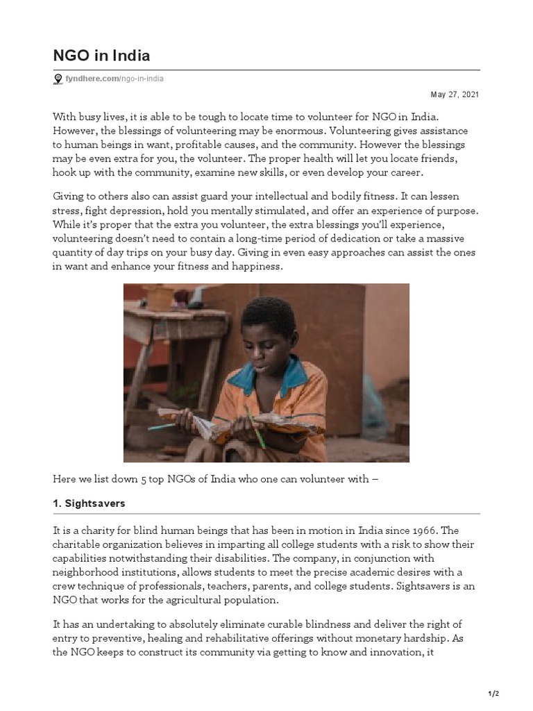 Top 5 NGOs to Volunteer in India | PDF | Non Governmental Organization ...
