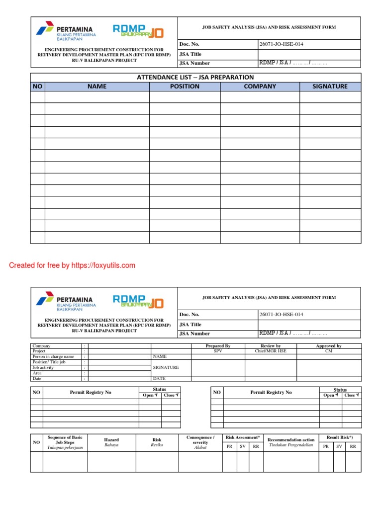 JSA and Risk Assessment for RDMP Project | PDF | Public Safety | Public ...
