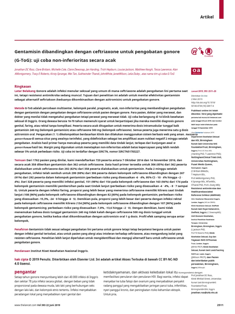 Gentamicin Compared With Ceftriaxone For The Treatment of Gonorrhea