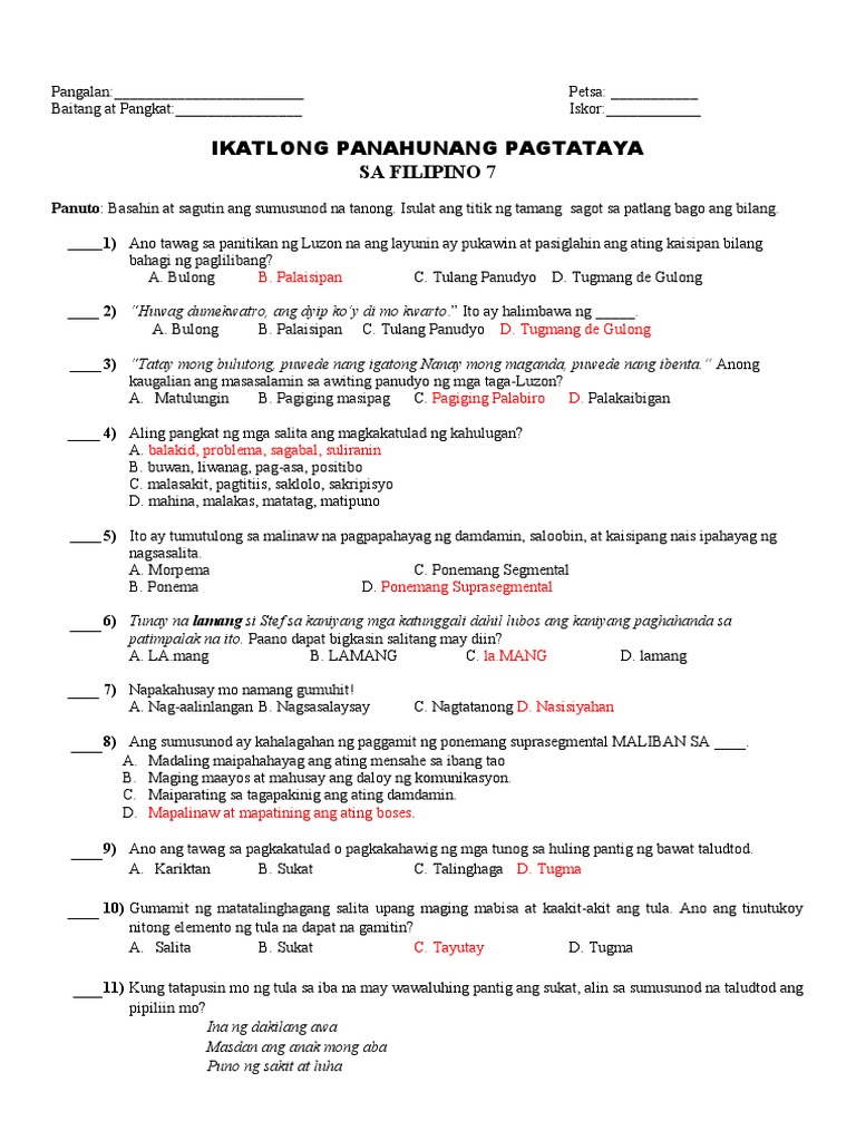 G7 Q3 Pagsusulit | PDF