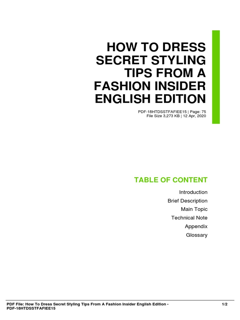 How To Dress Secret Styling Tips From A Fashion Insider English Edition |  PDF