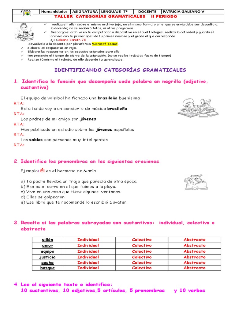 Taller De Categorias Gramaticales 21 1p Lim Pdf El Patito Feo Sintaxis
