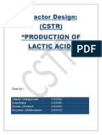 Reactor Design: (CSTR) "Production of Lactic Acid": Done By