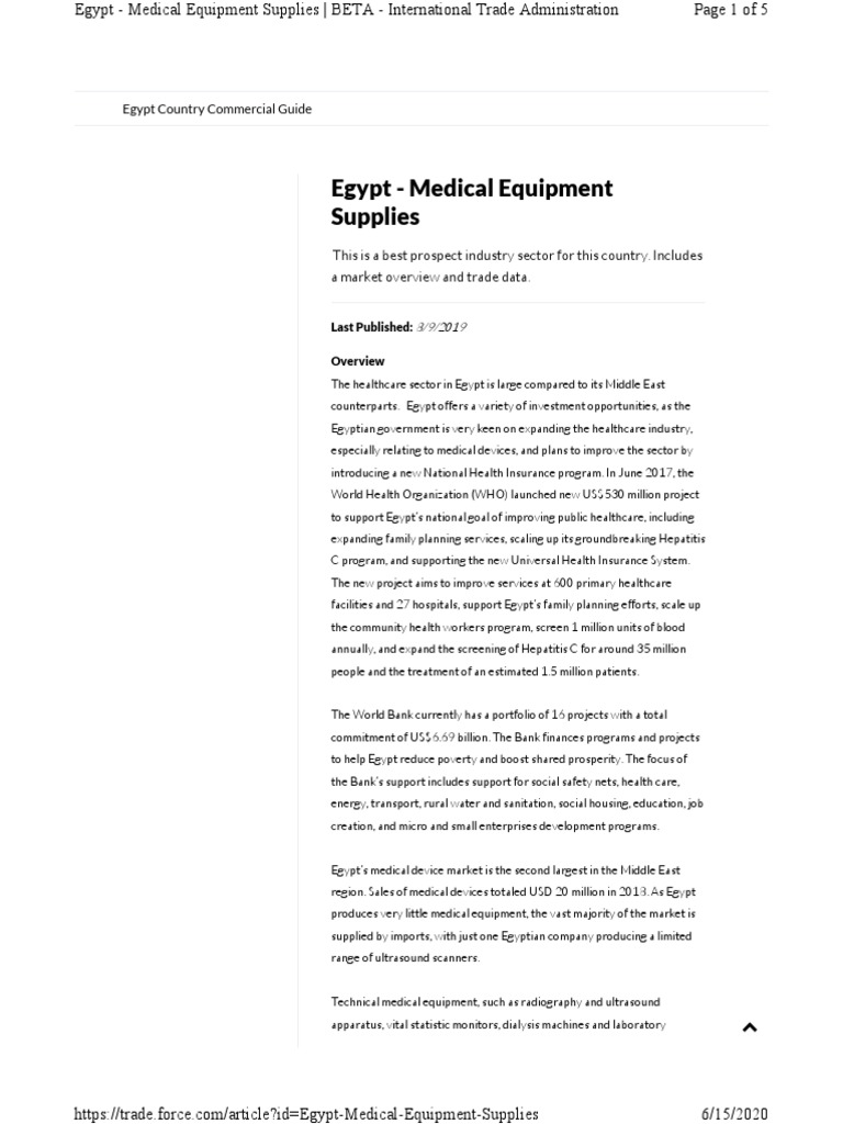 Egypt Medical Equipment Supplies Egypt Country Commercial Guide PDF Health Care Hospital