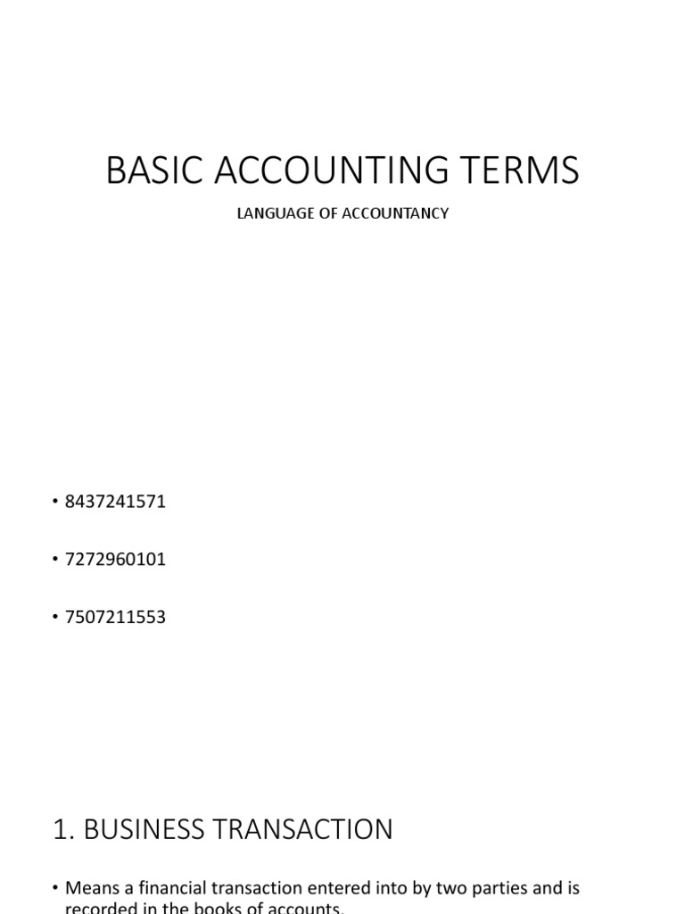 Basic Accounting Terms: Language of Accountancy | PDF | Discounts And ...