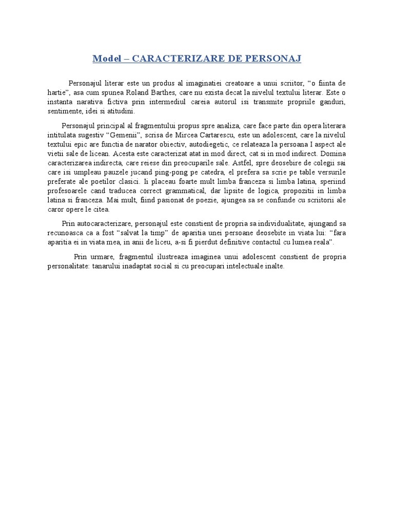 Model - Caracterizare de Personaj | PDF