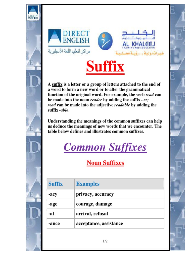 Nouns Adjectives and Verbs Suffixes | PDF | Language Arts & Discipline