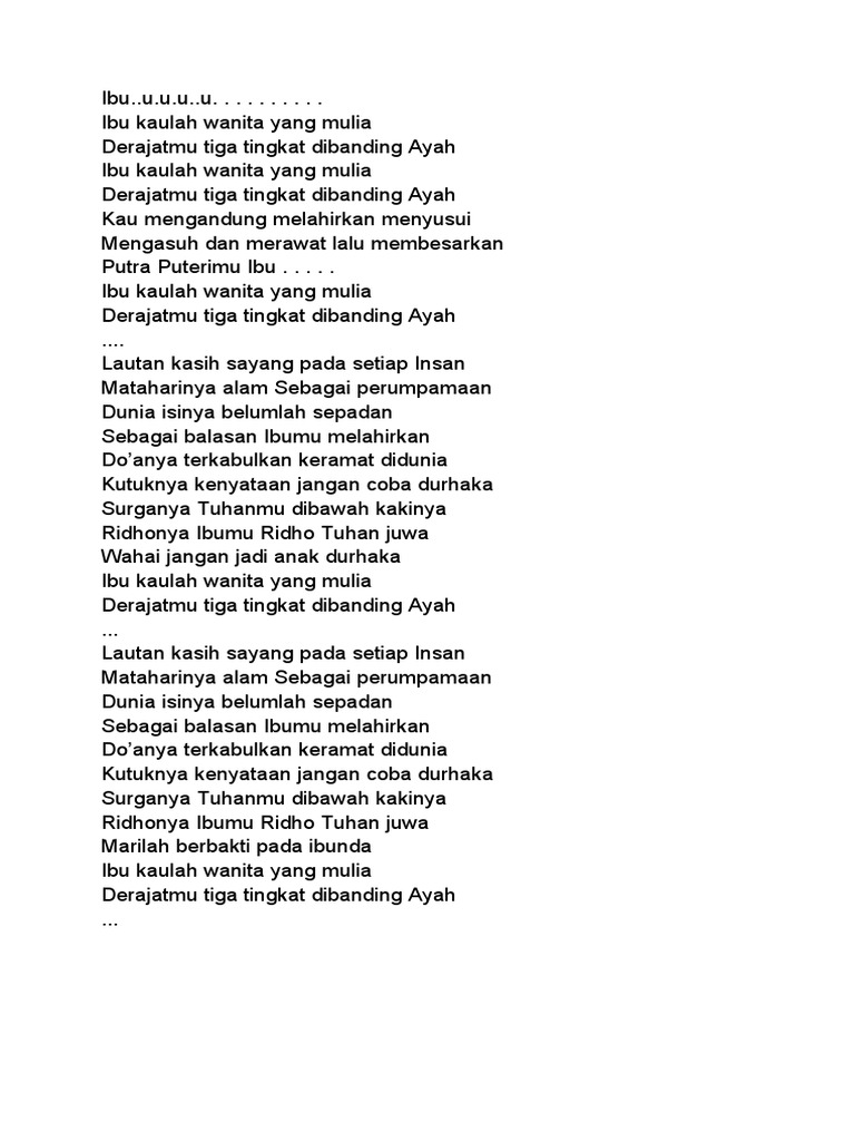 Lirik Lagu Ibu Nasidaria | PDF