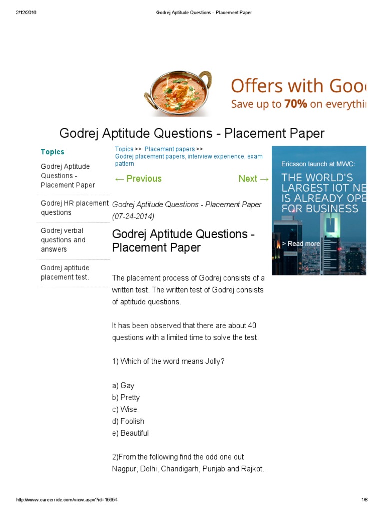 Godrej Placement Aptitude Test Guide | PDF | Test (Assessment)