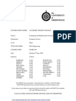 Web Engineering Exam June 2009 - UK University BSC Final Year