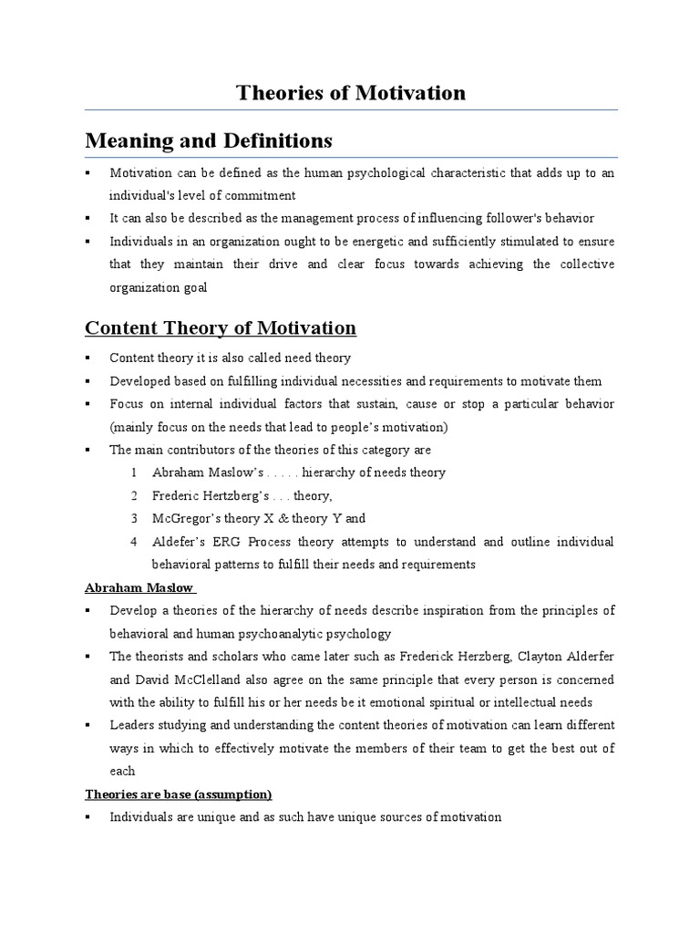 Content vs Process Theories of Motivation | PDF | Motivation | Motivational