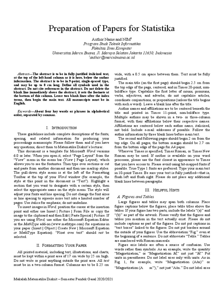 Statistika Paper Preparation Guidelines | PDF | Note (Typography) | Bracket
