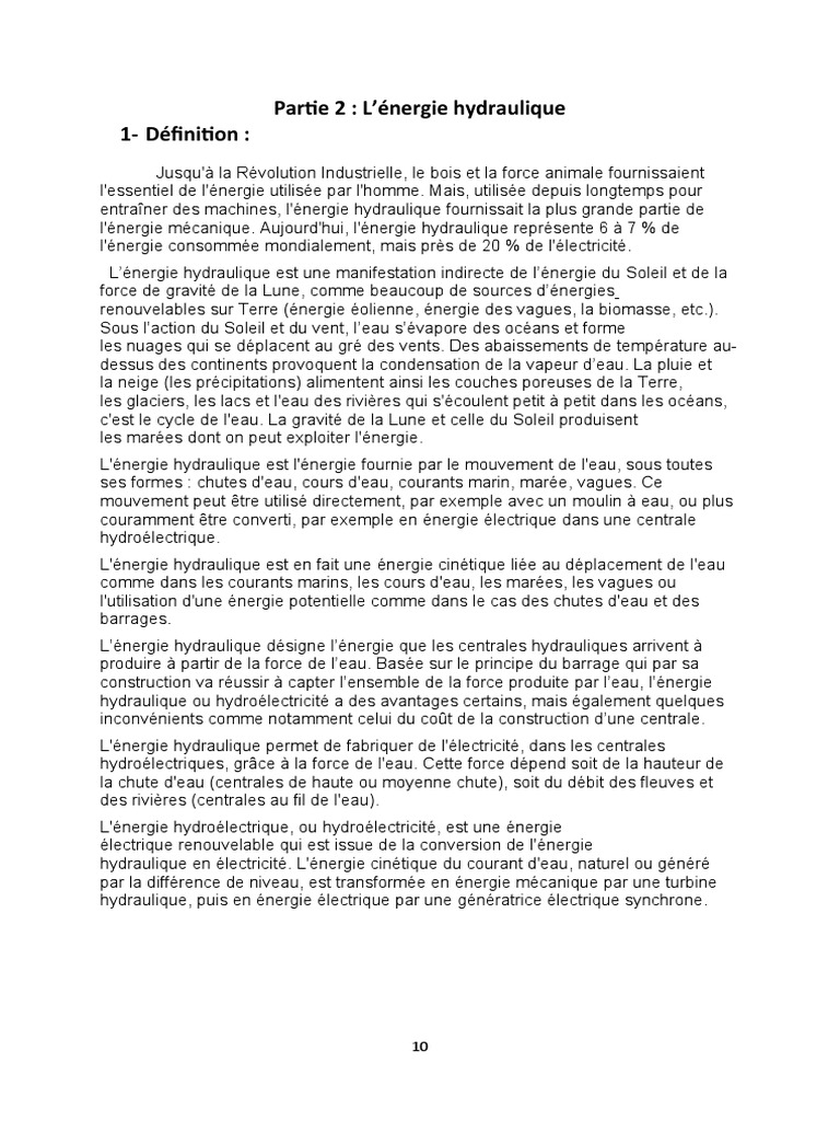 Avantages et inconvénients de l'énergie hydraulique PDF Énergie — free download