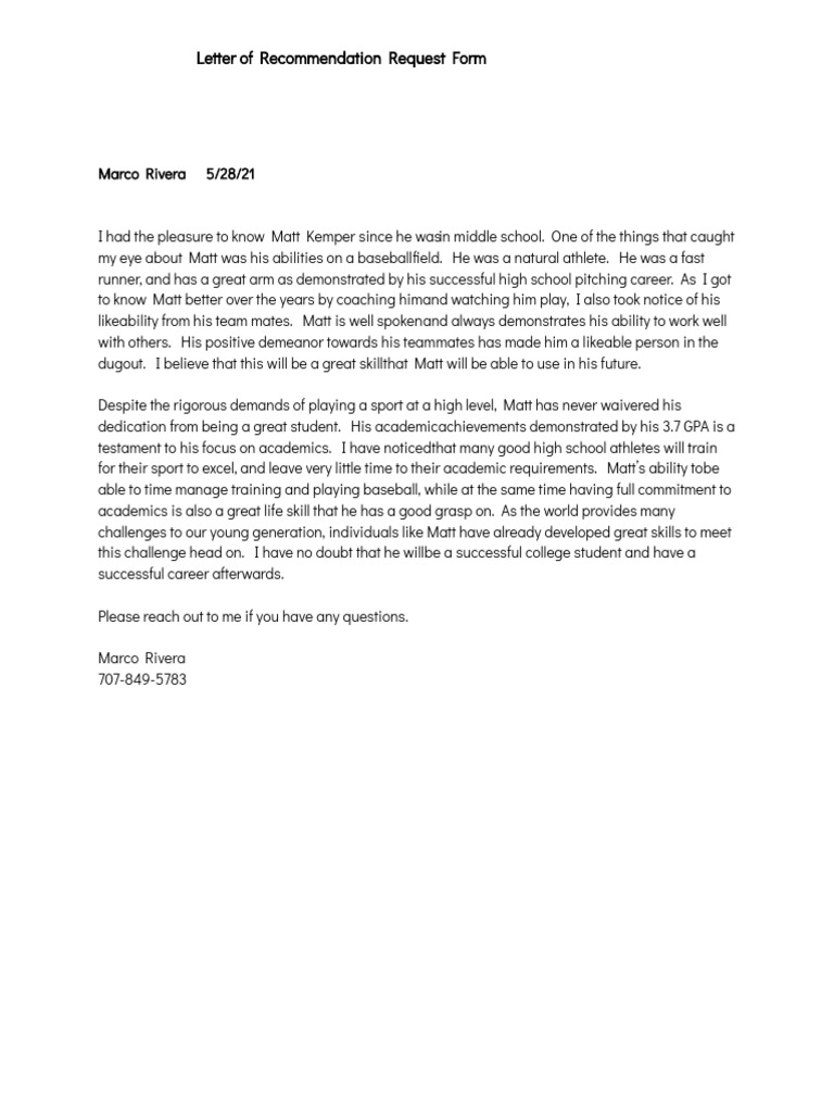 Letter of Rec Request | PDF | Career & Growth | Sports & Recreation